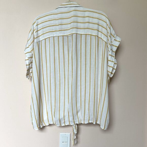 Linen Blend Est 1946 Top Women’s 22 24 White Yellow Stripe Short Sleeve - Picture 3 of 7